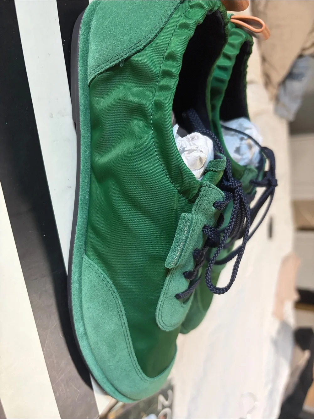 Tory Burch Green Canvas & Suede Lace-Up Flats